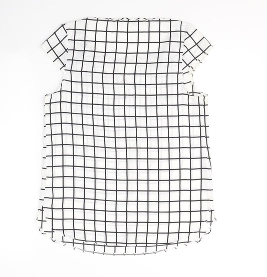 Atmosphere Womens White Check Polyester Basic Blouse Size 10 Round Neck