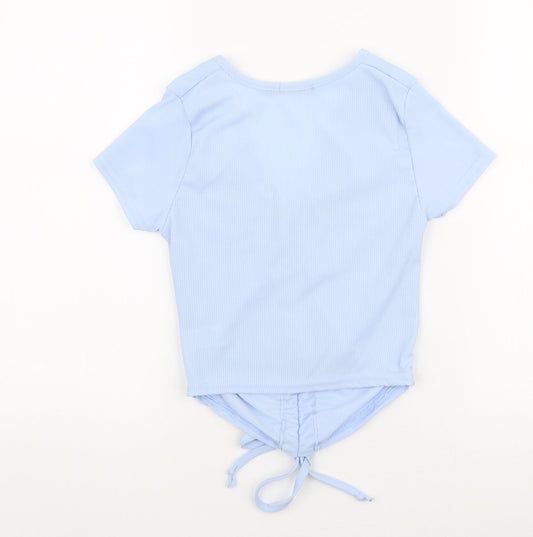 Boohoo Womens Blue Polyester Cropped T-Shirt Size 6 V-Neck