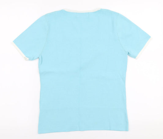 Just Elegance Womens Blue Square Neck Viscose Pullover Jumper Size S