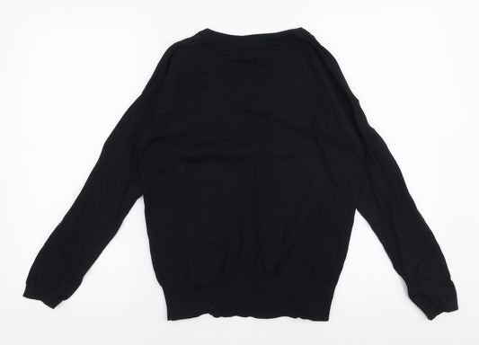 Avenue Womens Black Round Neck 100% Cotton Pullover Jumper Size M