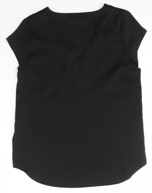 H&M Womens Black Polyester Basic T-Shirt Size 34 V-Neck