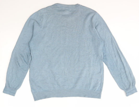 Marks and Spencer Mens Blue Crew Neck Cotton Pullover Jumper Size S