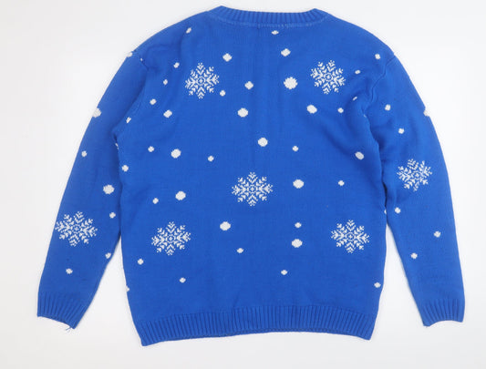 Envy Womens Blue Round Neck Acrylic Pullover Jumper Size L - Penguin