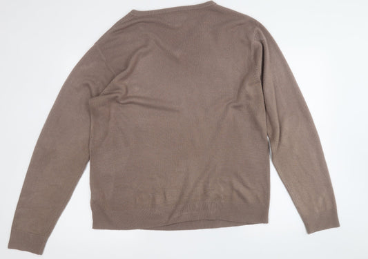 hutson harbour Mens Brown Round Neck Acrylic Pullover Jumper Size XL