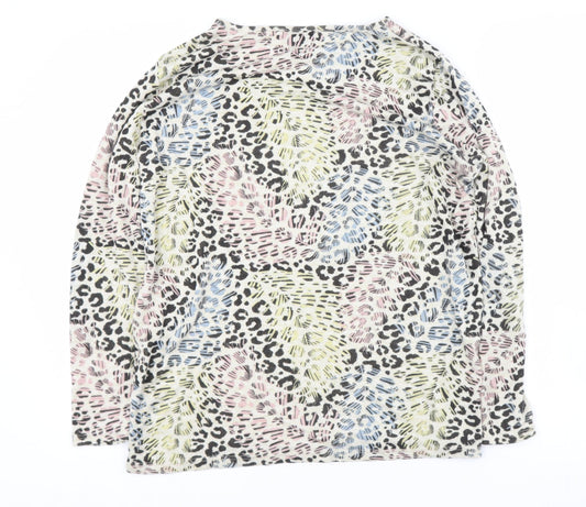 BASSINI Womens Ivory Round Neck Animal Print Jute Pullover Jumper Size M