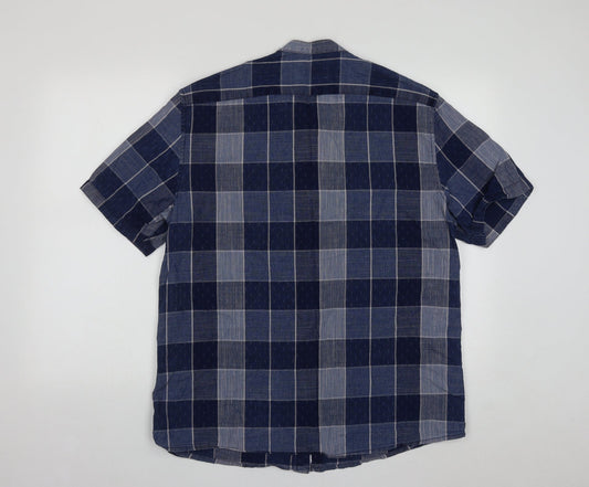 George Mens Blue Plaid Cotton Button-Up Size L Collared Button