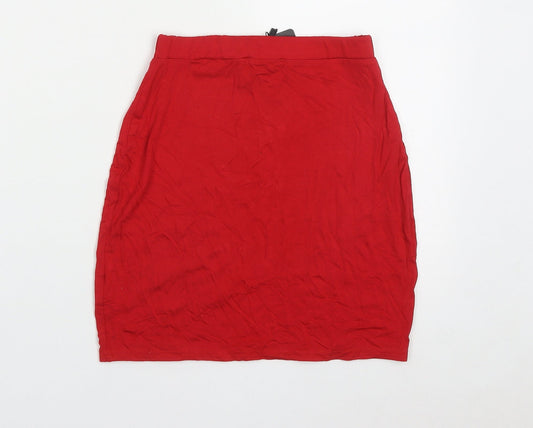 PRETTYLITTLETHING Womens Red Viscose A-Line Skirt Size 6