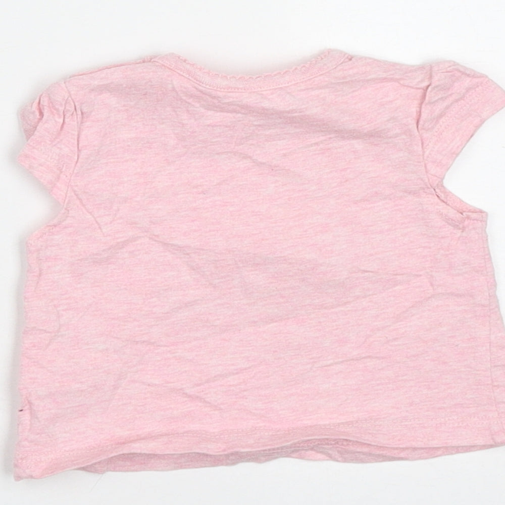F&F Girls Pink Cotton Basic T-Shirt Size 0-3 Months Round Neck Button - Animal
