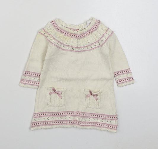 Polly Flinders Girls White 100% Cotton Jumper Dress Size 6-9 Months Round Neck Button