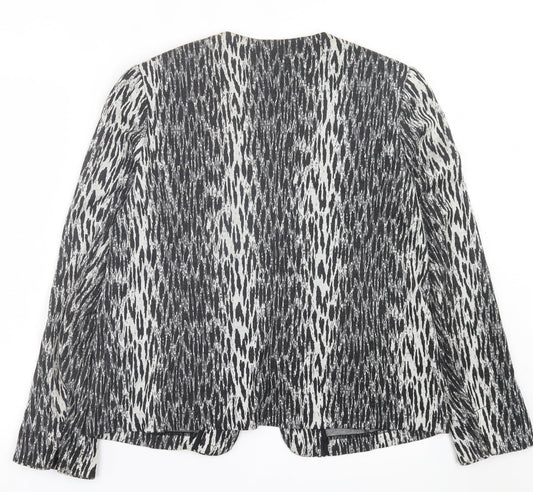 Damart Womens Black Geometric Jacket Blazer Size 16 Hook & Eye