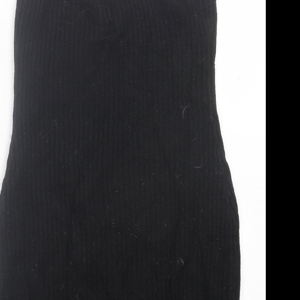 H&M Womens Black Acrylic Jumper Dress Size M One Shoulder Pullover