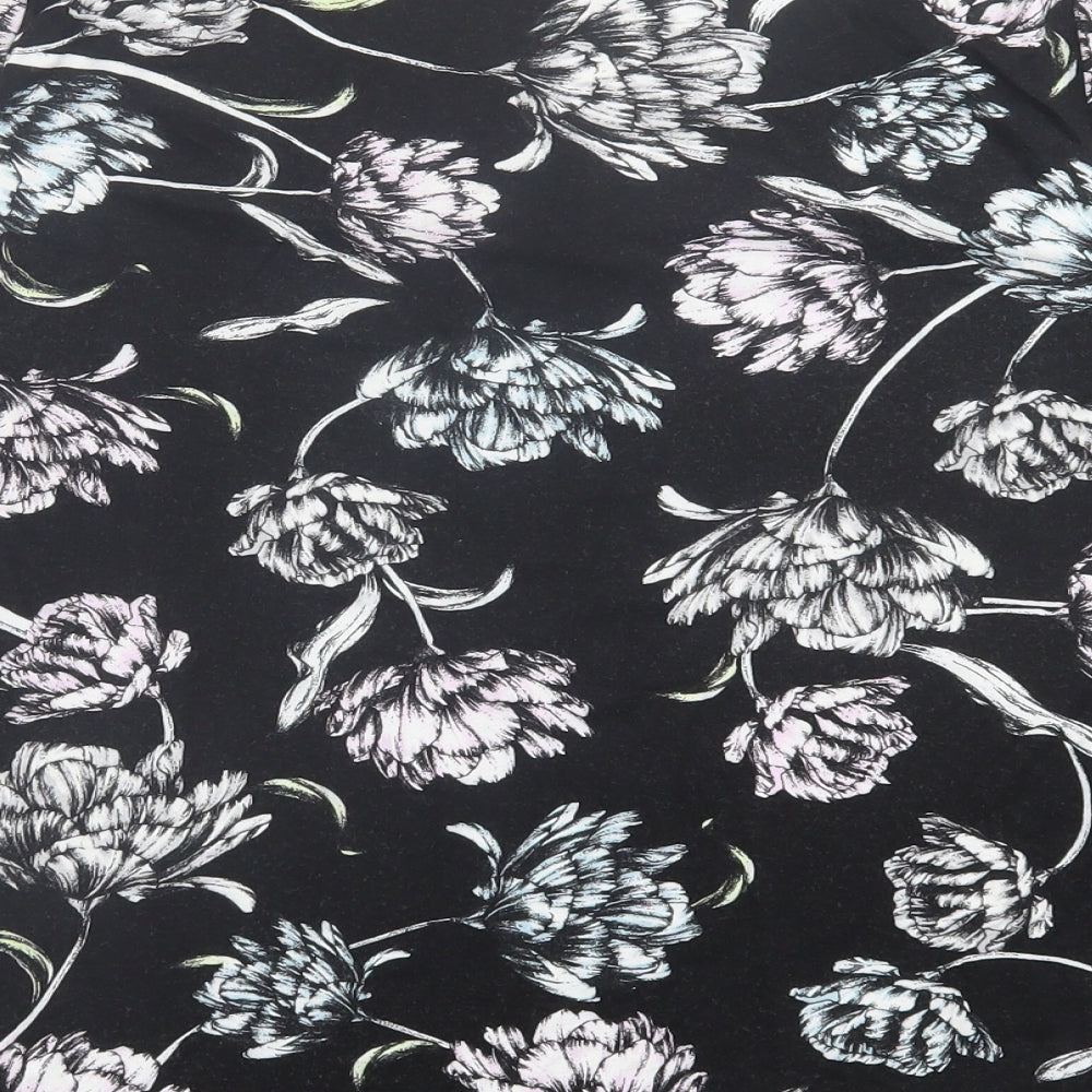 George Womens Black Floral Viscose Basic T-Shirt Size 16 Scoop Neck