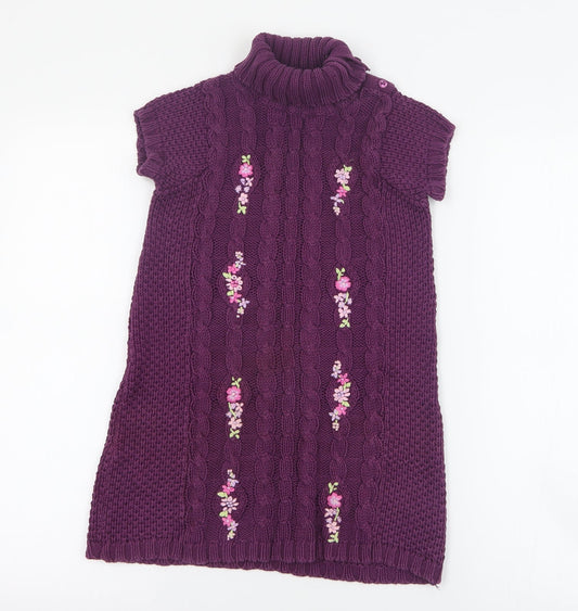 Julians Dress Girls Purple Cotton Jumper Dress Size 5 Years High Neck Button
