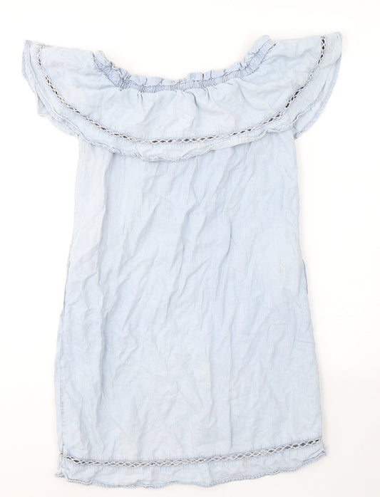 F&F Womens Blue Lyocell T-Shirt Dress Size 6 Off the Shoulder Pullover