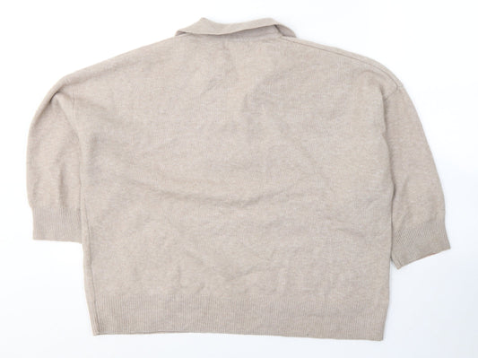 H&M Womens Beige Polyester Jersey T-Shirt Size S V-Neck