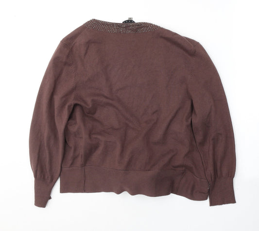 Coast Womens Brown V-Neck Cotton Cardigan Jumper Size 16