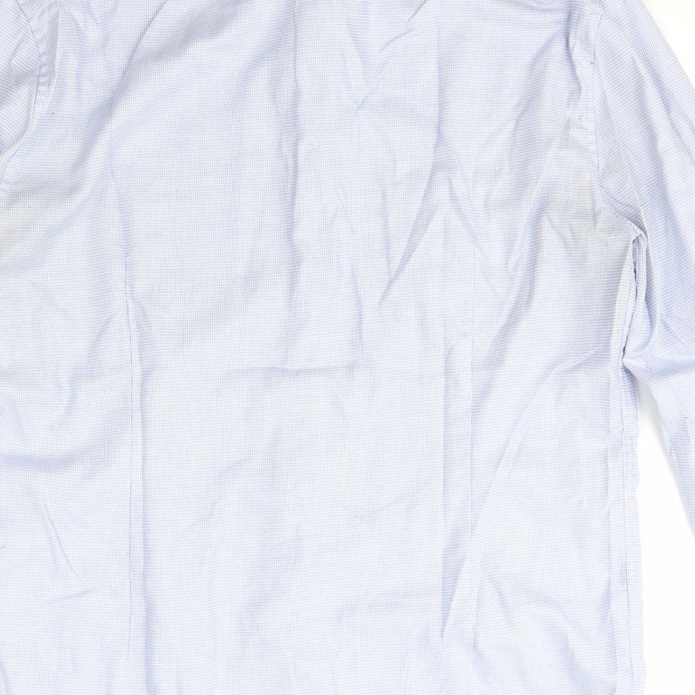 Marks and Spencer Mens Blue Check Cotton T-Shirt Size 15.5 Collared