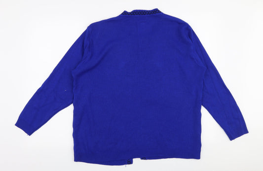 Envy Womens Blue Round Neck Geometric Polyester Cardigan Jumper Size XL