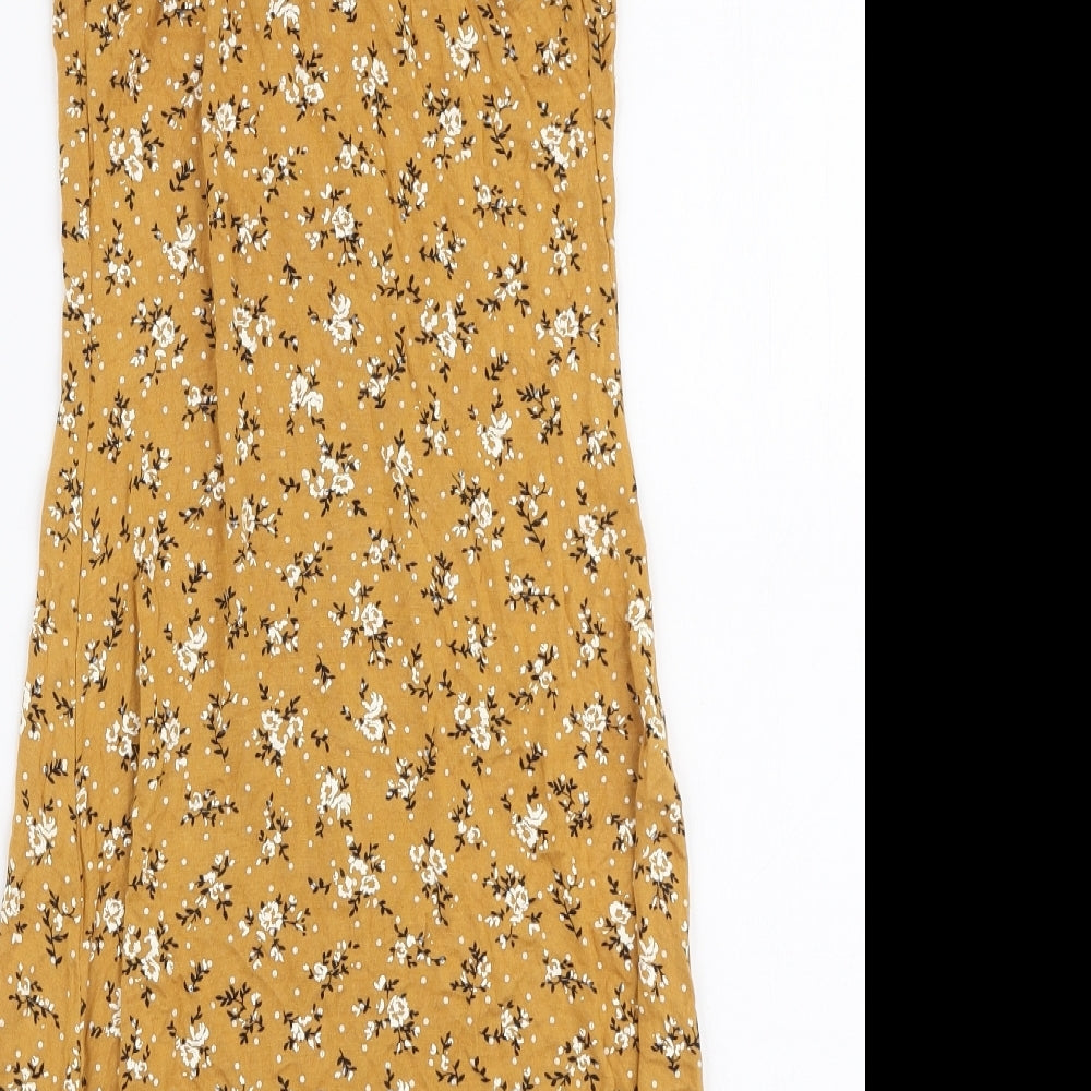 PRETTYLITTLETHING Womens Yellow Floral Viscose A-Line Size 6 Sweetheart Pullover