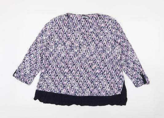 Dash Womens Purple Scoop Neck Geometric Cotton Pullover Jumper Size 16