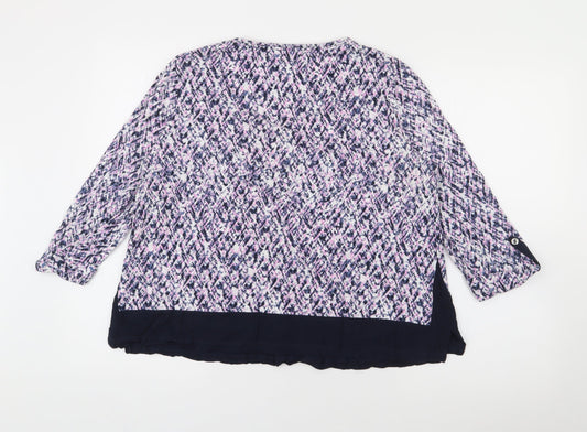 DASH Womens Purple Scoop Neck Geometric Cotton Pullover Jumper Size 16