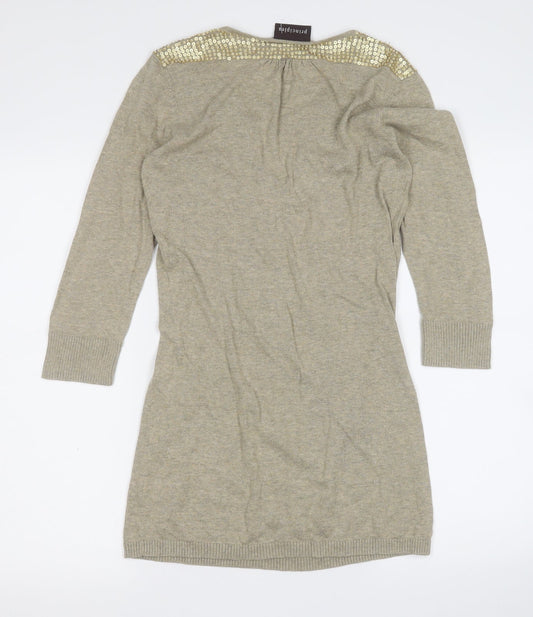 Principles Womens Gold Geometric Cotton Skater Dress Size 10 V-Neck Button