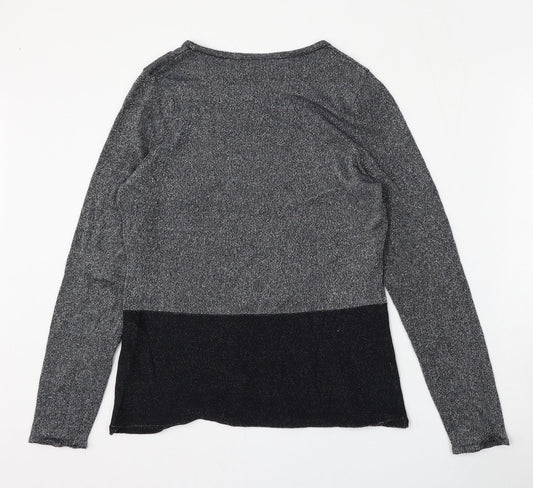 Avenue Womens Silver Round Neck Cotton Pullover Jumper Size 12