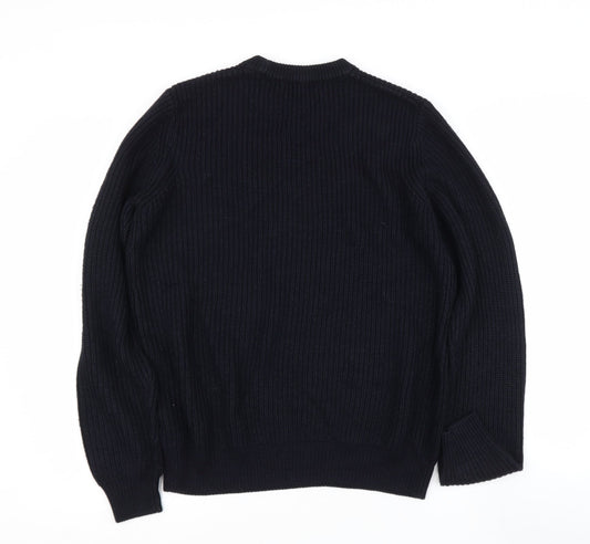 TU Mens Black Round Neck  Polyester Pullover Jumper Size M