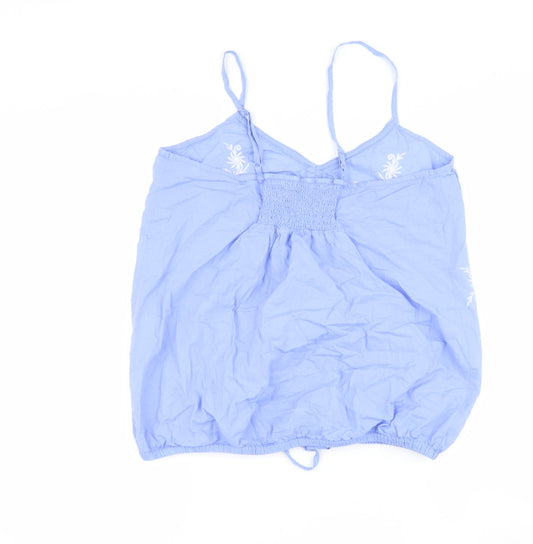 dunnes Womens Blue Cotton Basic Blouse Size 14 V-Neck