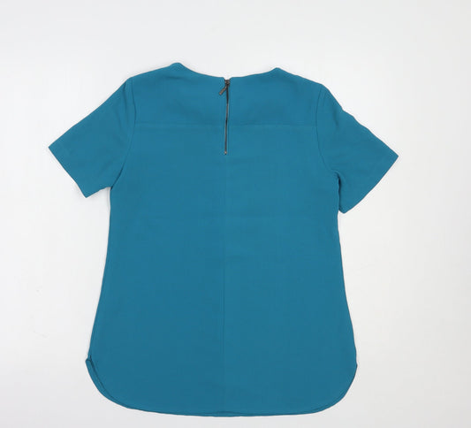 Dunnes Stores Womens Blue Polyester Basic Blouse Size 10 Round Neck - Embellished Neckline