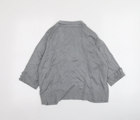 BHS Womens Grey V-Neck Viscose Cardigan Jumper Size 16