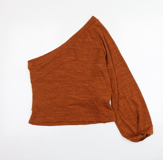 SheIn Womens Brown Polyester Basic T-Shirt Size XL One Shoulder