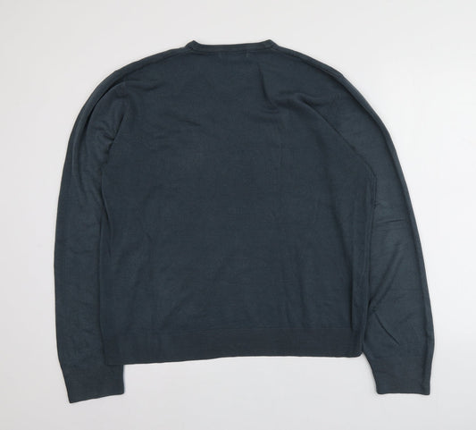 M&S Mens Grey V-Neck Acrylic Pullover Jumper Size XL
