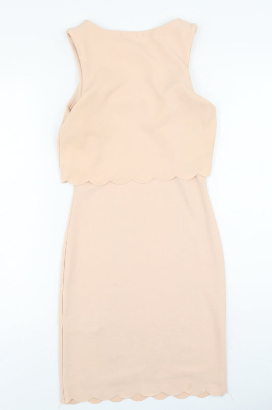 New Look Womens Pink Polyester Bodycon Size 10 Round Neck