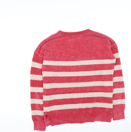 F&F Womens Pink Round Neck Striped Polyester Pullover Jumper Size 6