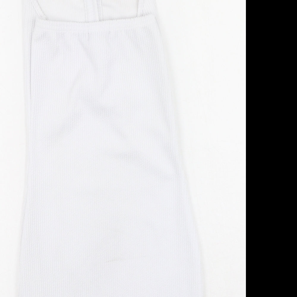 PRETTYLITTLETHING Womens White Polyester Bodycon Size 8 Collared