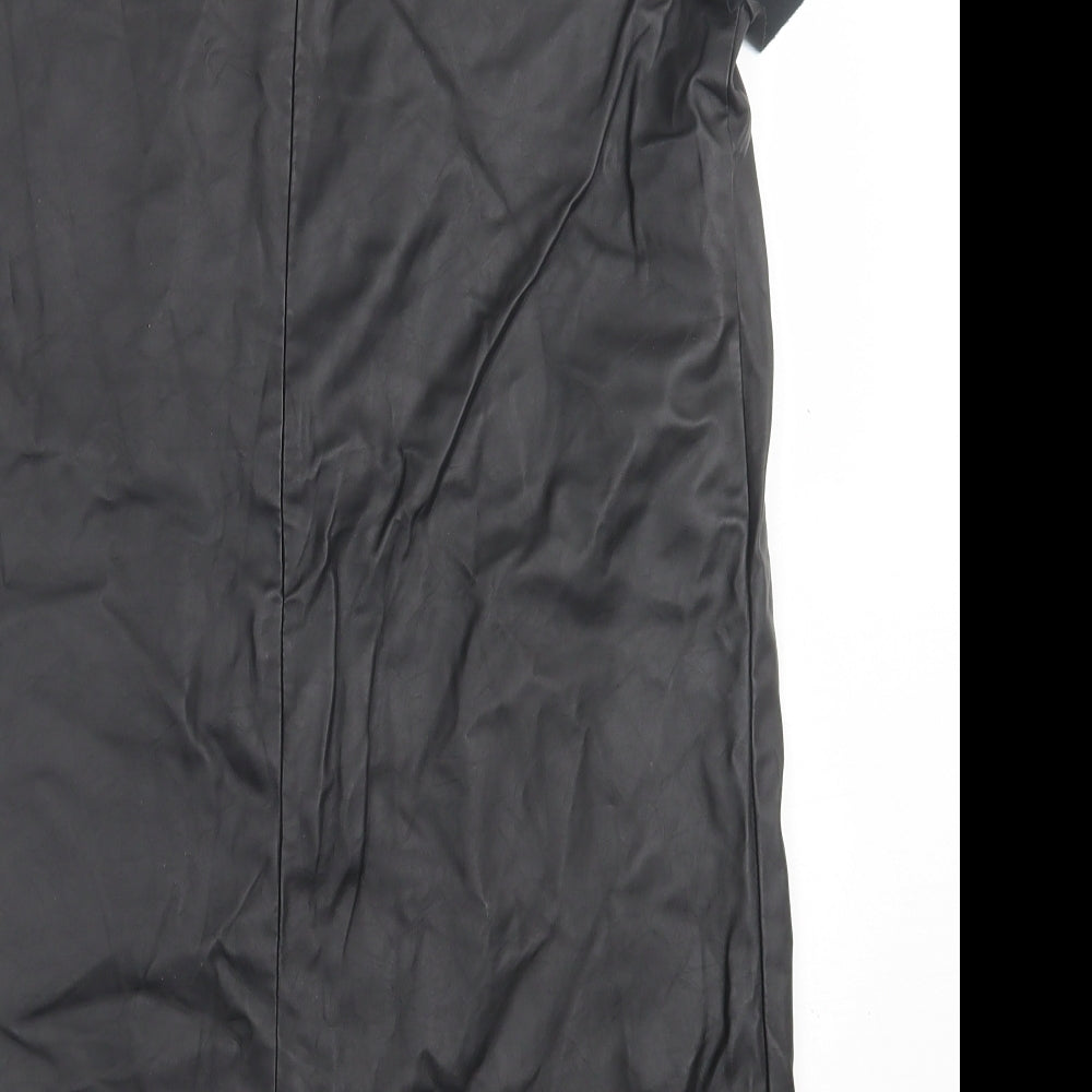 Topshop Womens Black Polyurethane T-Shirt Dress Size 6 Crew Neck Zip