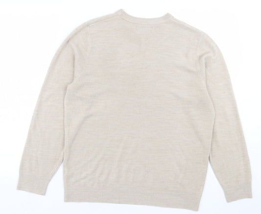 Easy Mens Brown Crew Neck Acrylic Pullover Jumper Size L