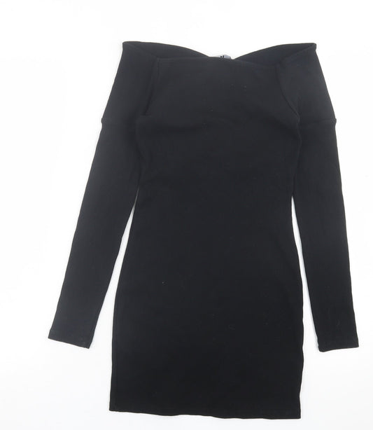 Very Womens Black Cotton Bodycon Size 8 Off the Shoulder Pullover