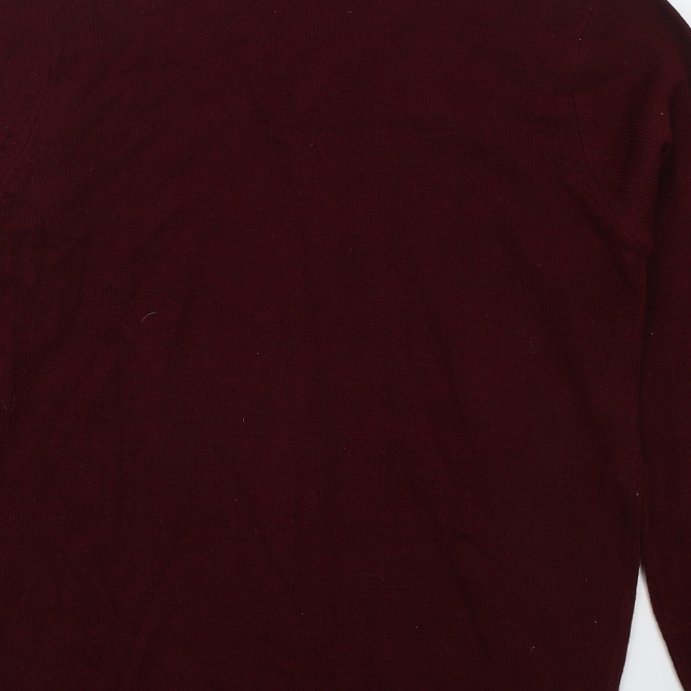 Chums Mens Red V-Neck Acrylic Pullover Jumper Size S - Burgundy