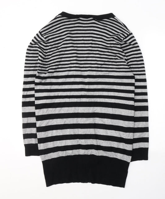 AMARANTO Womens Black V-Neck Striped Viscose Cardigan Jumper Size 16