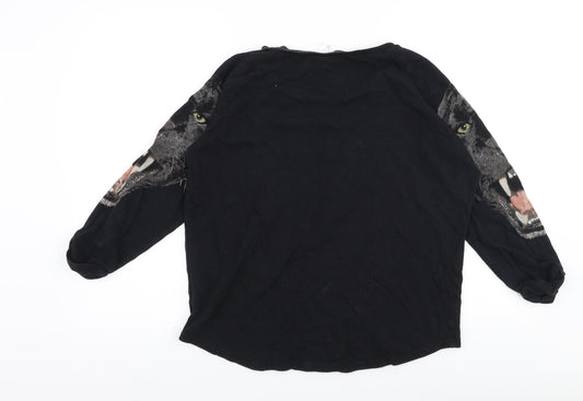 H&M Womens Black 100% Cotton Pullover Sweatshirt Size S Pullover - Panther