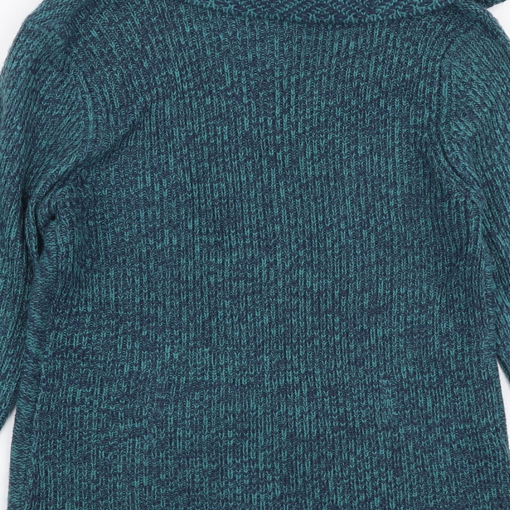 B&W Womens Blue Collared Acrylic Cardigan Jumper Size M