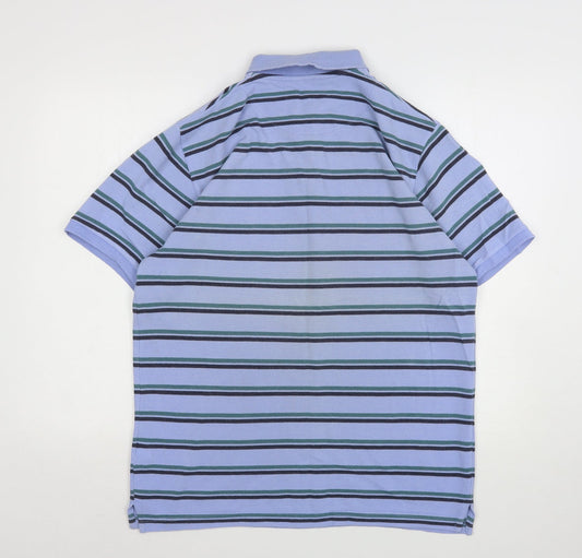 CargoQuay Mens Blue Striped Cotton Polo Size M Collared