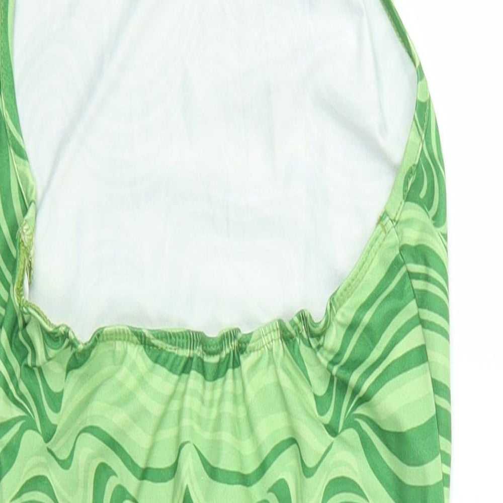 SheIn Womens Green Geometric Polyester Basic T-Shirt Size M Halter