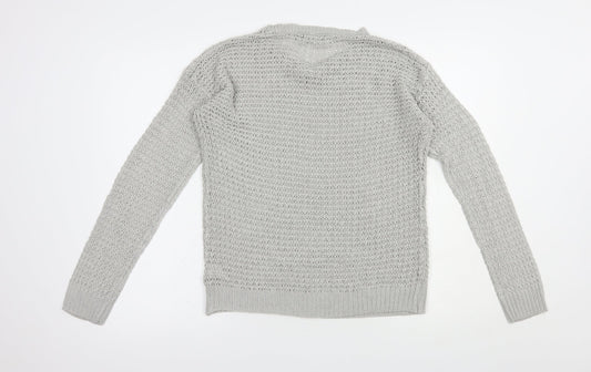 Boohoo Womens Grey Crew Neck Acrylic Pullover Jumper Size M
