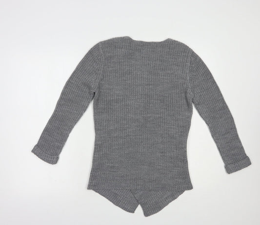 TU Womens Grey V-Neck Acrylic Pullover Jumper Size 12