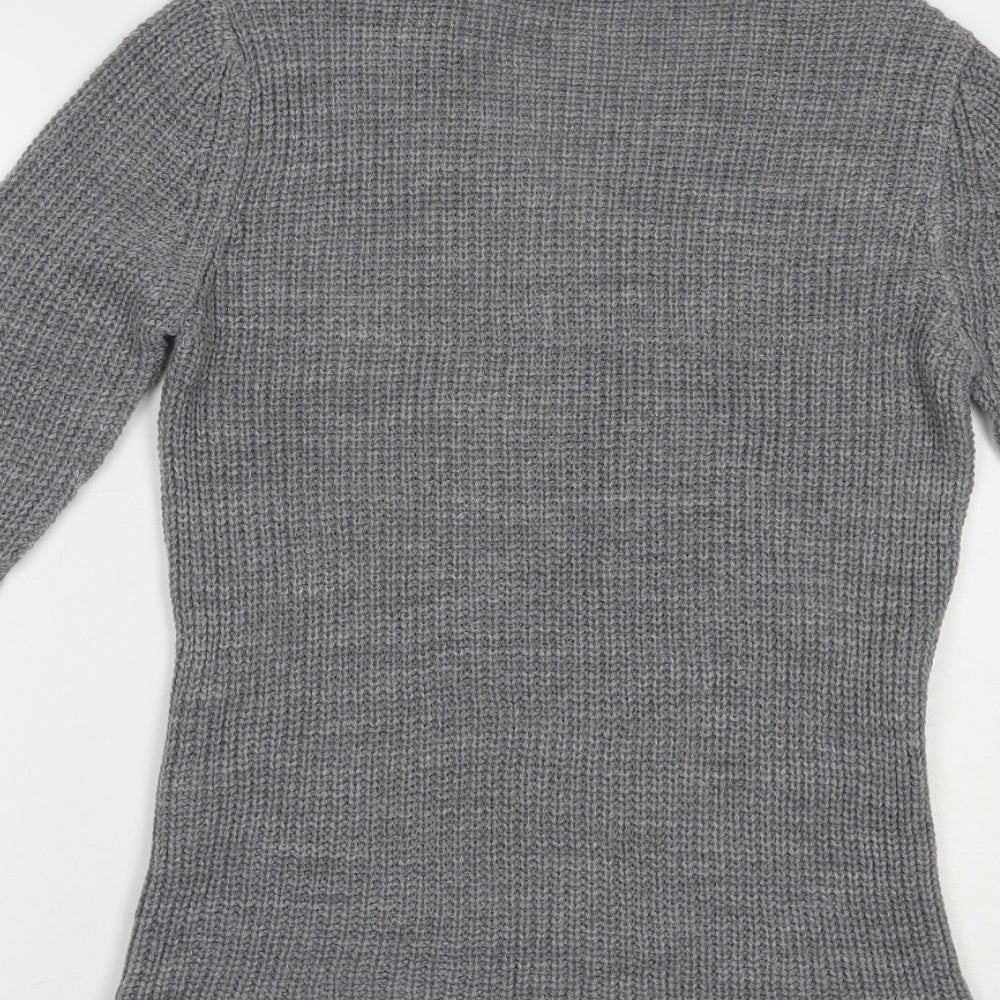 TU Womens Grey V-Neck Acrylic Pullover Jumper Size 12