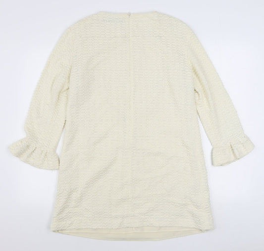 Zara Womens Ivory Polyester Sheath Size L Round Neck Zip