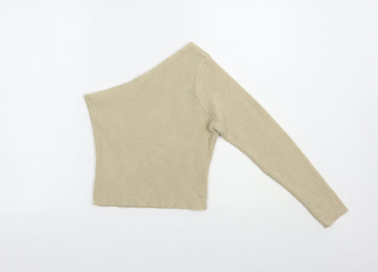 I SAW IT FIRST Womens Beige Acrylic Basic Blouse Size 8 One Shoulder